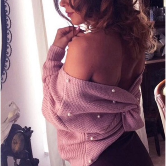 Wear 2 Ways Pearl Twist Knot Cross Pink Sweater - Picture 4 of 8